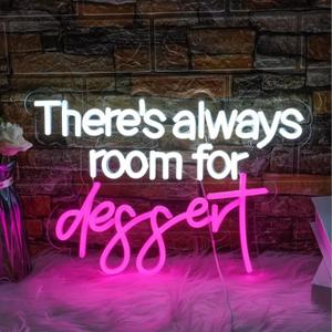 There's Always Room for Dessert Neon Sign Baking Bread Shop Decor Led Light Cafe Dessert Decor Welcome Sign Open LED Light, 15.7"x10.6" (White+Pink)