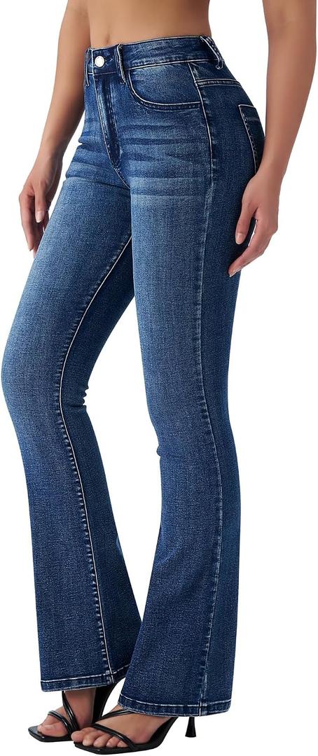 Roswear Women's Trendy Stretchy Flare Jeans Mid Rise Bootcut Curvy Denim Pants, Medium, 28.7