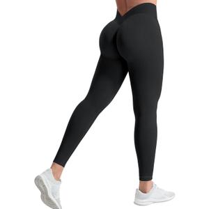 YEOREO Liz Scrunch Workout Leggings for Women High Waisted Butt Lifting V Back Waist Seamless Gym Yoga Leggings (Black, S)