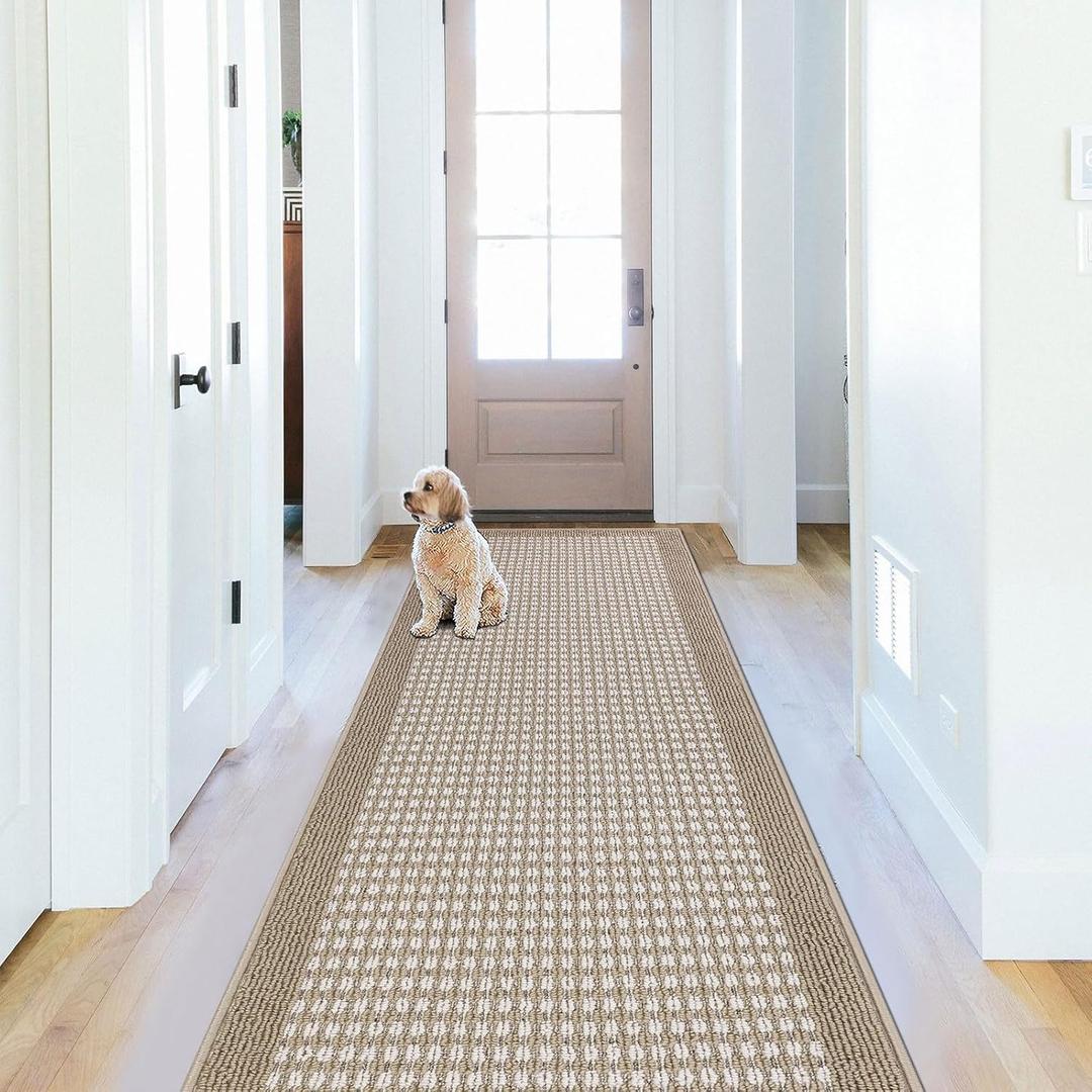 Ileading Laundry Room Runner Rug 2'x6' Non Slip Farmhouse Kitchen Floor Mats with Rubber Backing Machine Washable Beige Indoor Decor Carpet for Doormat Hallway Entryway Petmat Garage Balcony