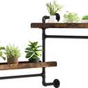 Rotating Floating Shelves for Wall w Powerful Storage,Farm-Style Window Plant Shelves w Industrial Pipe,Strong Load-Bearing,Plant Shelf Made of Waterproof Wood for Home Decor & Plant Pots,2 Layer