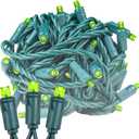Novelty Lights 25ft 50 LED Lime Green Christmas Lights Outdoor/Indoor, 6" Spacing, Green Wire String Lights for Festive Xmas Lighting, IP55, UL Listed, Dimmable, Connectable