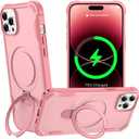 Designed for iPhone 14 Pro Max Case with Magnetic Stand [Military Drop Protection][Compatible with Magnet] Shockproof 14 Pro Max Phone Case with Ring Holder, Pink