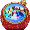 6.3" Animated Musical Christmas Village Figurines with Rotating Skiing Snowman and Lights, Auto 6H Timer and Volume Control, USB-C/Battery Powered Christmas Decorations for Table Decor Xmas Gift, Christmas Ball Rotating Skiing Snowman