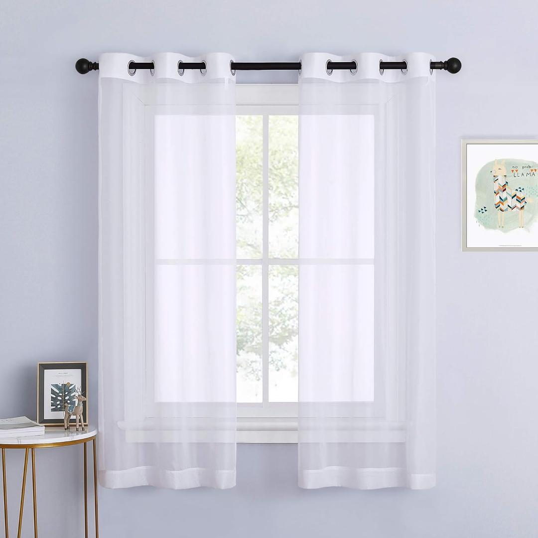 NICETOWN Sheer Curtains 63 inch Length - Grommet Living Room Curtain Panels Voile Textured Soft and Lightweight Window Treatments for Bedroom Decor, W37 x L63, 2 Pieces (White)
