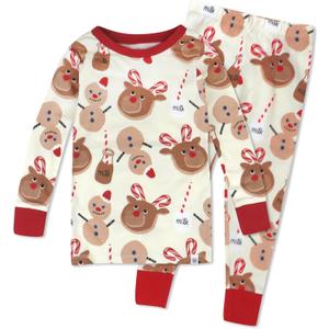 HonestBaby Holiday 2-Piece Pajamas Sleepwear PJs 100% Organic Cotton for Baby, Toddler, Kids (18 Months, Breakfast Deer)