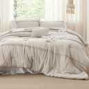 Bedsure King Comforter Set - 4 Pieces Grid Pleat Bed Set, Beige Boho Bedding for All Season, 1 Soft Comforter, 2 Pillowcases, 1 Decorative Pillow