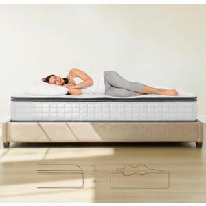 Vesgantti Twin XL Mattress, 12 Inch Hybrid XL Twin Mattress in a Box, Extra Long Pillow Top Twin Mattresses, Gel Memory Foam and Pocket Coils Innerspring Mattresses, Medium Firm Plush Feel