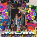 80s Birthday Party Decorations 32 PCS Balloon Set Kit with Happy Birthday Banner, Record Foil Balloons, Tablecloth, Cake Toppers, Latex Balloons for Retro 1980s Theme Party Supplies