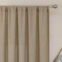 Simplebrand Taupe Semi Sheer Faux Linen Textured Curtains 54 Inch Length 2 Panels Set, Rod Pocket Farmhouse Short Curtain Drapes for Dinning Small Windows Bathroom Bedroom, Each 40Wx54L in, Taupe