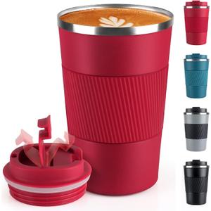 Coffee Mug 12oz - Insulated Coffee Travel Mug Spill Proof with Leakproof Lid Vacuum Stainless Steel Thermos Coffee Tumblers to GO, Reusable Coffee Cup for Men and Women for Hot & Cold Drinks (B-Red,380ML)