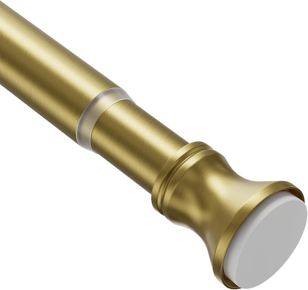 Amazer Spring Tension Shower Curtain Rod, 42-72 Inches Rust-Resistance Tension Curtain Rod Bathroom Rod, Adjustable Shower Curtain Rod No Drill, Brushed Gold