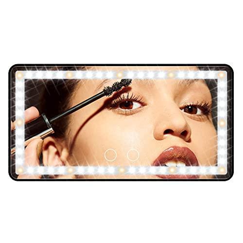 Car Sun Visor Vanity Mirror with Lights, Rechargeable Car Makeup Mirror Accessories, Birthday Gifts for Women Girl, 3 Light Modes, Dimmable Touch Led Screen, Universal for Car Truck - Color Black
