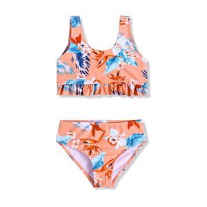 Arshiner Girls Two Piece Swimsuits Teen Bathing Suit Kids High Waisted Bikini Padded Tankini Summer Beach Swimwear Set (Size 10-12, Tropical Floral Print)