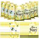 100 Yellow Honey Bee Theme Treat Bags with Handles - Bee Pattern Plastic Goodie Bags for Baby Shower, Gender Reveal & Birthday Party