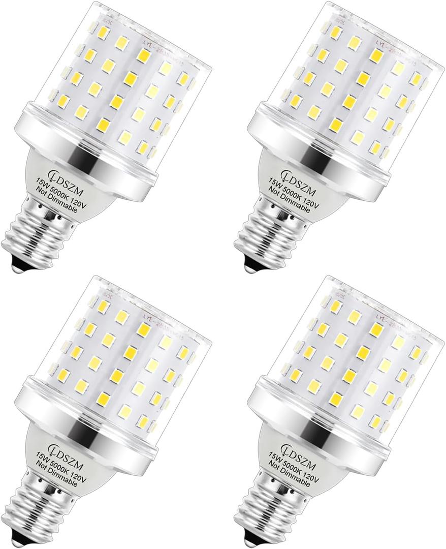 E17 Super Bright LED Bulb,15W Intermediate E17 Base LED G14 Bulbs,120 Watt Equivalent 1200lm 5000K Daylight Ceiling Fan Light Bulbs, Non-Dimmable Chandelier Light Bulb, Pack of 4