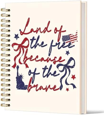 Lacama Coquette Bow Spiral Notebook, Independence Day Patriotic Journal Gifts for Women, 4th of July Gifts for Women, Land of the Free Because of the Brave Spiral Notebook for School Office Supplies