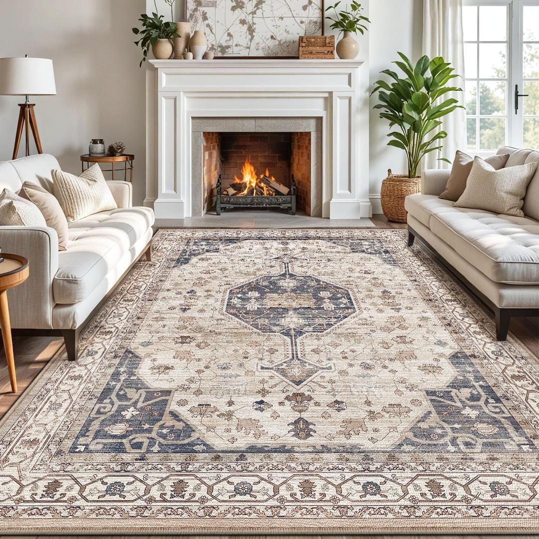 LUMI 8x12 Washable Area Rug for Living Room, Ultra Soft Traditional Rugs Non Slip with Rubber Backing, Low Profile, High Traffic, Stain Resistant Carpets, Ideal for Bedroom, Dining Room, Indoor