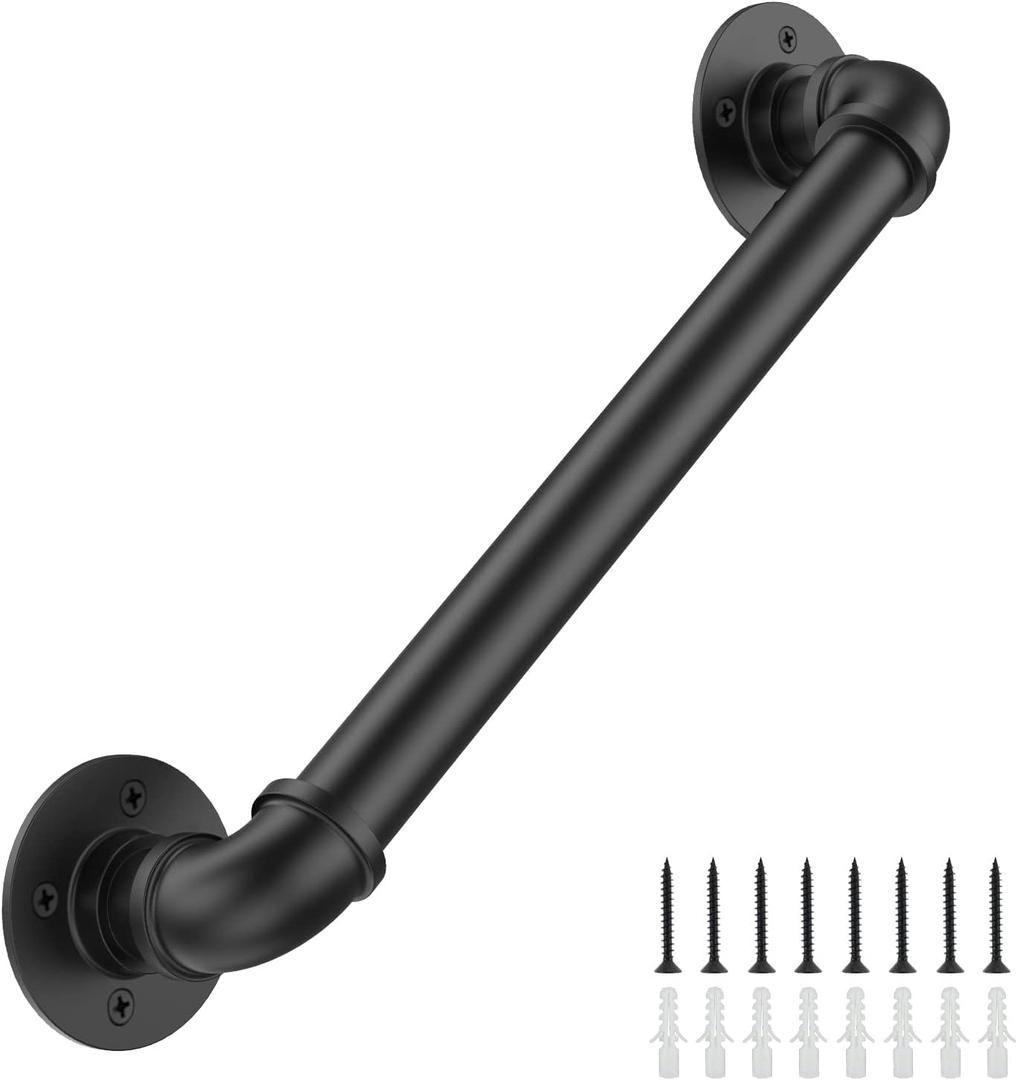 3FT Industrial Stair Railing Wall Mount Staircase Handrail 1.3 Pipe Hand Rail for Steps Grab Bar Foot Rail Vintage Pipe Railing Black Deck Handrail for Outdoor Indoor Stair Porch