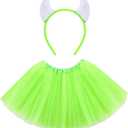 2 Pcs Halloween Monster Costume Monster Ear Headband 5 Layer Tutu Skirt for Halloween Cosplay Party Dress (Green)