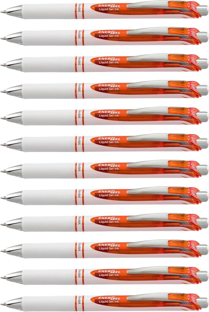 Pentel EnerGel Pearl Retractable Liquid Gel Pen, (0.7mm) Metal Tip, Medium Line, Orange Accent, Orange Ink, 12 pack (BL77PW-F)
