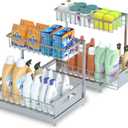 2 Pack Under Sink Organizer Storage 2-Tier Premium Metal Pull-Out Racks, Height Adjustable, Easy Installation | Kitchen & Bathroom Organizers (Grey)