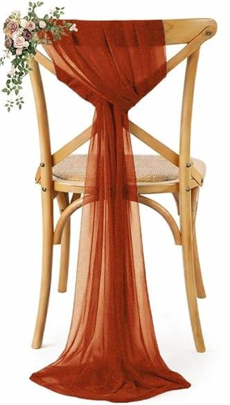 MDS Chiffon Chair Sashes Bows for Wedding Events Supplies, Decorations for Birthday Parties, Graduations, Engagements, Chair Sashes fits Banquet Chair Cover Tie Back Band - Terracotta,  1 pc