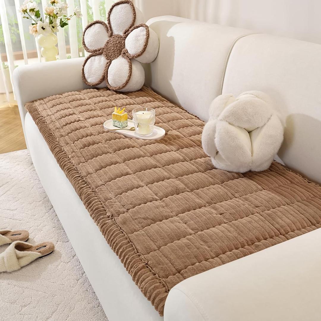 Couch Cover for Dogs Washable, Pet Couch Covers for Sofa, Soft Fuzzy Sectional Sofa Cover L Shape, Thick Couch Protector Pet Friendly, Paw Cart Dog Mat for Couches and Sofas (27.6" x 70.9", Brown)