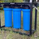 S3 PRO External 3-Stage RV Fresh Water Filter System, High Flow, Oversized Housings, 3/4" GHT Stainless Steel Fittings, Reduce Sediment, Chlorine, Odor, All Aluminum Free-Standing Chassis, Blue
