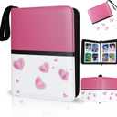 Collectible Trading Card Albums,4 Pocket Card Binder, 400 Double Sided Pocket,PU Premium Zip Trading Card Binder for TCG, MTG,Sports Cards (Pink White)