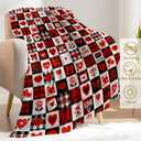 Valentines Day Decorative Throw Blanket Gifts for Mom, Wife, Buffalo Plaid Red Red Heart Lip Rose Love Letter Decoration Fleece Blankets for Couch Bed Sofa, Romantic Decor, 50x60 Inch