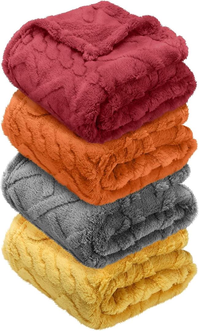 VitalCozy 4 Pcs Soft Fleece Baby Blankets Set 30" x 40" 3D Plush Warm Nursery Swaddling Bed Blanket Little Boys Girls Infant Toddlers and Newborn Receiving Gifts Blankets(Orange Set)