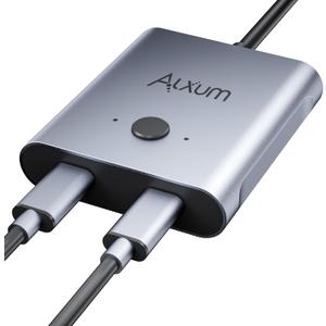Alxum USB C Switch - Bi Directional Video KVM Switcher Selector 2 in 1 Out/1 in 2 Out, 2 Computers Share 1 Devices 8K@60Hz 10Gbps Data Transfer 100W Charging USB-C Cables Included