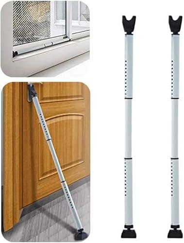 HoneSecur 2 Pack 2-in-1 Door Security Bar & Sliding Patio 28″ Door Stopper Security Jammer Bar Child Proof Adjustable Constructed of High Grade Iron Window Doors Security Bars, White