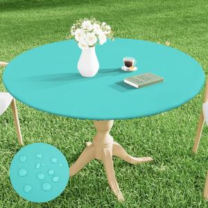 Smiry Round Picnic Tablecloth, Waterproof Elastic Fitted Table Covers for 36" - 44" Tables, Wipeable Flannel Backed Vinyl Tablecloths for Camping, Indoor, Outdoor, Teal
