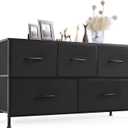 Sweetcrispy Dresser for Bedroom with 5 Storage Drawers, Fabric Storage Tower Organizer, Chest of Drawers with Metal Frame Wooden Top for Closet, Living Room, Entryway, Black