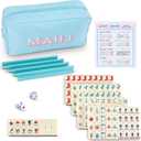 Soulchen Mini American Mahjong Tile Set Include 160 0.8 Inch Mahjong Tiles 2 Dice 4 Wooden Rulers 1 Accessory Bag 4 Beginner Rule Cards(Cowboy)
