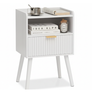 AWASEN Black Fluted Nightstand, Modern Bedside Table with Storage Drawers, Small Night Stand Bed Side Table with Solid Wood for Living Room, Bedroom, Office and Small Space (White)