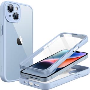 JETech Case for iPhone 14 6.1-Inch with Built-in Tempered Glass Screen Protector, Camera Full Cover All-Around Protection, Shockproof Bumper Phone Cover Clear Back, HD Film (Light Blue)