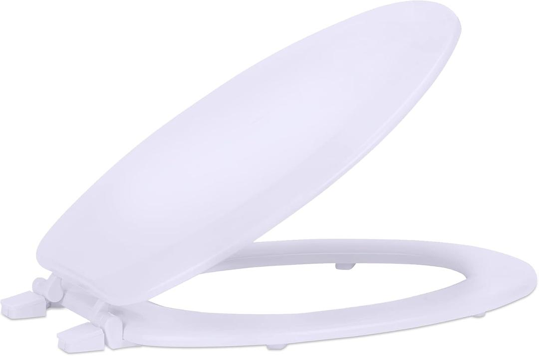 Elongated Wood Toilet Seat, White - 19 Inch - Fits All Elongated Size Fixtures - Easy to Install Fantasia by Achim Home Decor