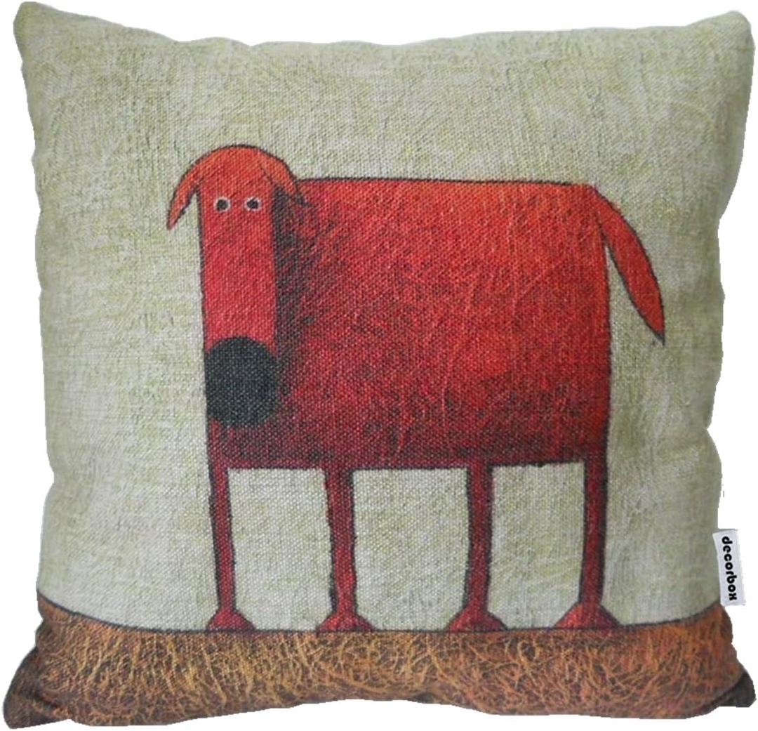 Cotton Linen Square Decorative Throw Pillow Case Cushion Cover Green Background Red Dog 18 "X18 "