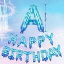 5 x 1 Set Snowflake Happy Birthday Balloon Banner for Frozen Party Decorations Blue Bday Banner for Kids Birthday Winter Wonderland Party Decor