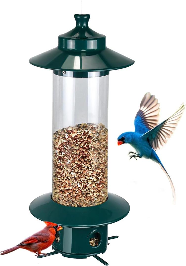 Squirrel Proof Bird Feeders for Outdoor: 4.8LB Large Capacity Hanging Bird Feeder, Weight-Activated Mechanism Wild Bird Feeders, Chew-Proof Metal Birdfeeder for Finch Cardinal Chickadee