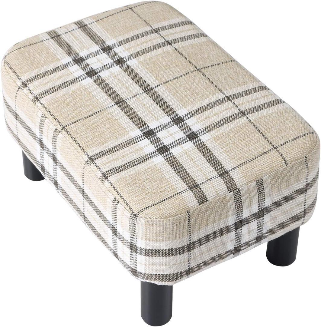 IBUYKE 16.54" Small Footstool, Linen Fabric Pouf, with Padded Seat Pine Wood Legs and Padded Rectangular Stool, for Bedroom, Stripe RF-BD215