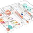 WOWBOX 9 Pack Clear Drawer Organizer Set, Acrylic Drawer Storage Trays, Storage Bins for Makeup, Cosmetics, Jewelries, Utensils, Gadgets, Office