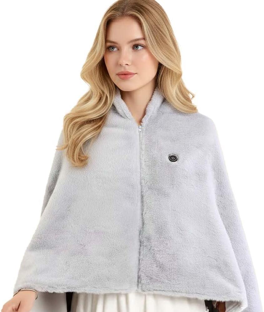 USB Power Supply Electric Heated Blanket Shawl Portable Wearable Heated Throw 3 Heat Levels Machine Washable Cozy 62x32 Inches (Ash Grey)