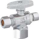 Eastman 3/8 Inch OD Compression x 1/4 Inch OD Compression x 1/2 Inch FIP Quarter Turn Dual Outlet Three Way Stop Valve, Chrome, 48655LF (Silver)