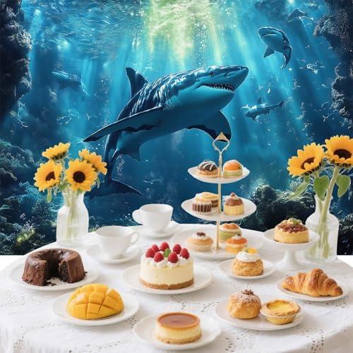7x5ft Shark Theme Backdrop Underwater Deep Ocean Animals Fish Photography Background Aquarium Kids Banner Decoration for Birthday Photo Booth Props