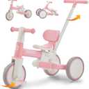 5-in-1 Tricycle for Toddlers 18 Months to 5 Years Old, Toddler Bike, Kids Tricycle with Push Handle and Backrest, Toddler Balance Bike with Easy Assembly for Boys and Girls.(Pink)