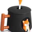 YLOKO Cute Shiba Inu Ceramic Mug wtih Lid and Spoon, 14oz Novelty Coffee Mugs, Cute Dog Cup for Coffee, Tea, Milk, Lovely Gifts for Dog Lovers, Kids, Friends - Black